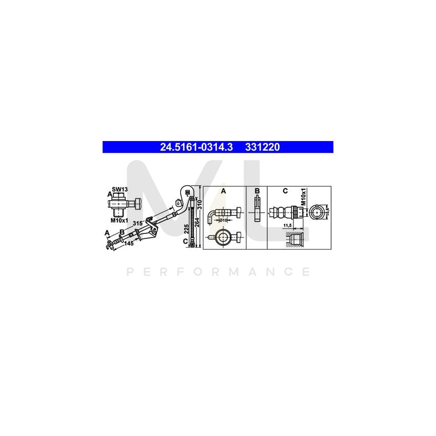 ATE 24.5161-0314.3 Brake Hose 310mm | ML Performance Car Parts