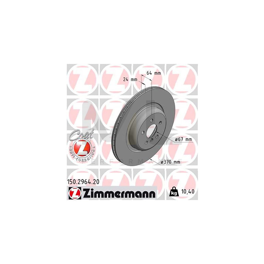 ZIMMERMANN 150.2964.20 Brake Disc Internally Vented, Coated, High-carbon | ML Performance Car Parts