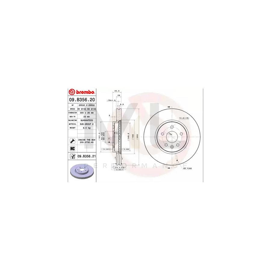 BREMBO 09.B356.20 Brake Disc Internally Vented, High-carbon, with bolts/screws | ML Performance Car Parts