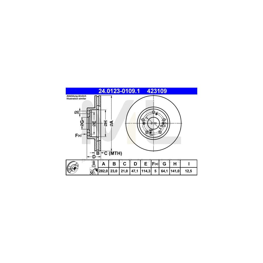 ATE 24.0123-0109.1 Brake Disc Vented, Coated, with bolts/screws | ML Performance Car Parts