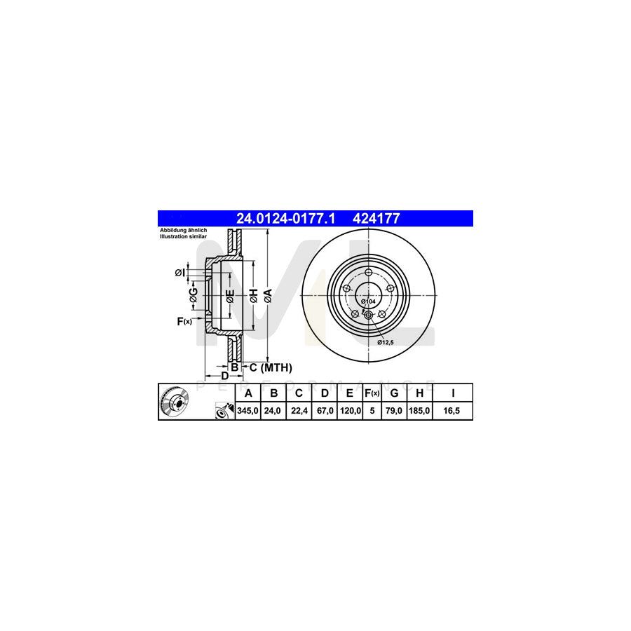 ATE 24.0124-0177.1 Brake Disc for BMW 7 (E65, E66, E67) Vented, Coated, High-carbon | ML Performance Car Parts