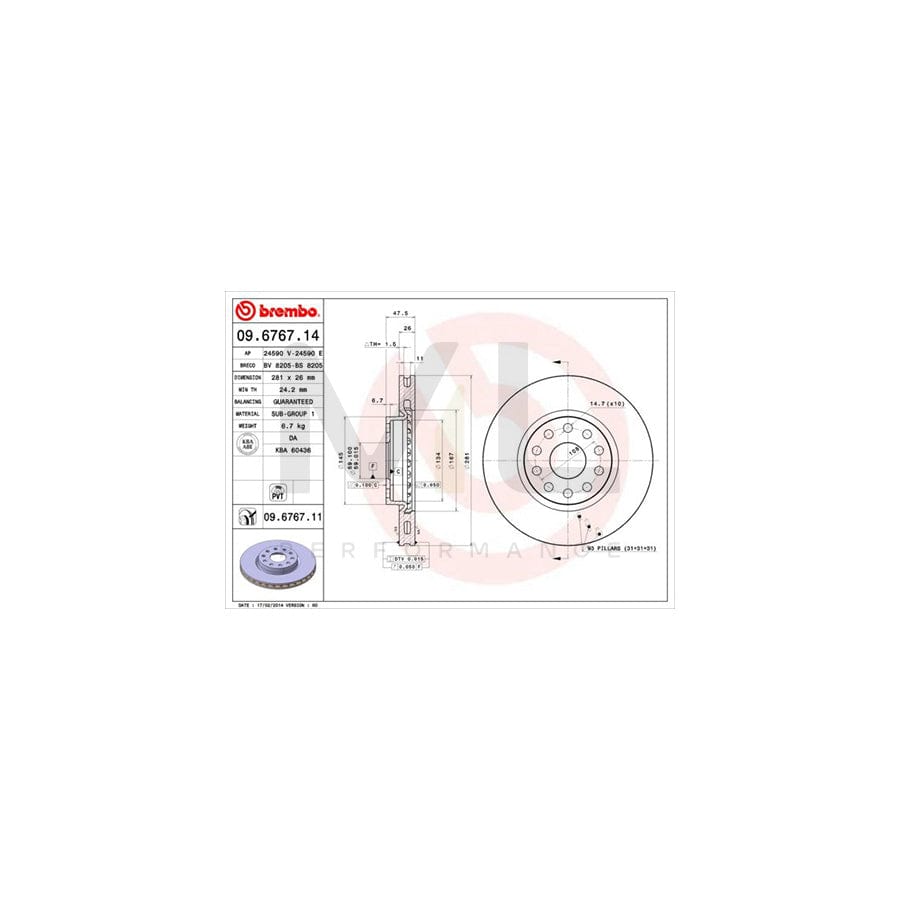 BREMBO 09.6767.14 Brake Disc for ALFA ROMEO 166 (936) Internally Vented | ML Performance Car Parts