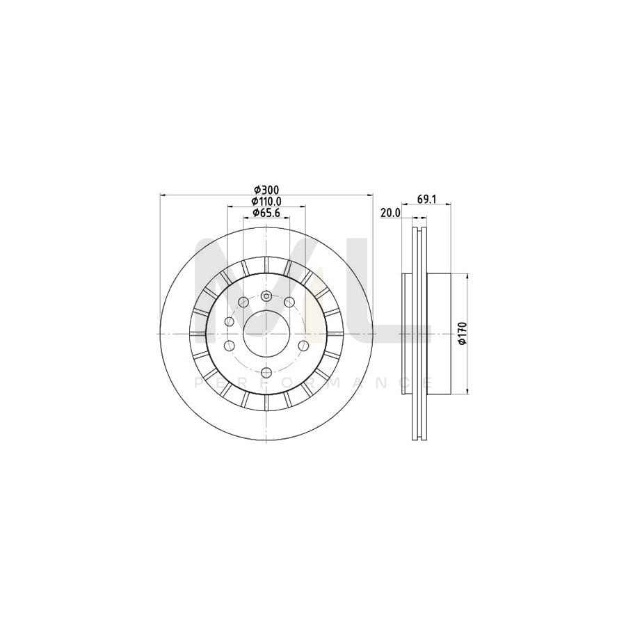 HELLA 8DD 355 114-381 Brake Disc for SAAB 9-5 Externally Vented, without wheel hub, without wheel studs | ML Performance Car Parts