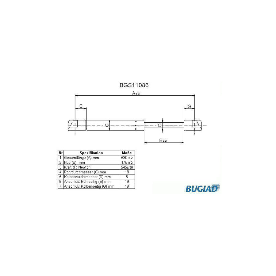 Bugiad BGS11086 Tailgate Strut For Toyota Corolla Verso (Ar10)