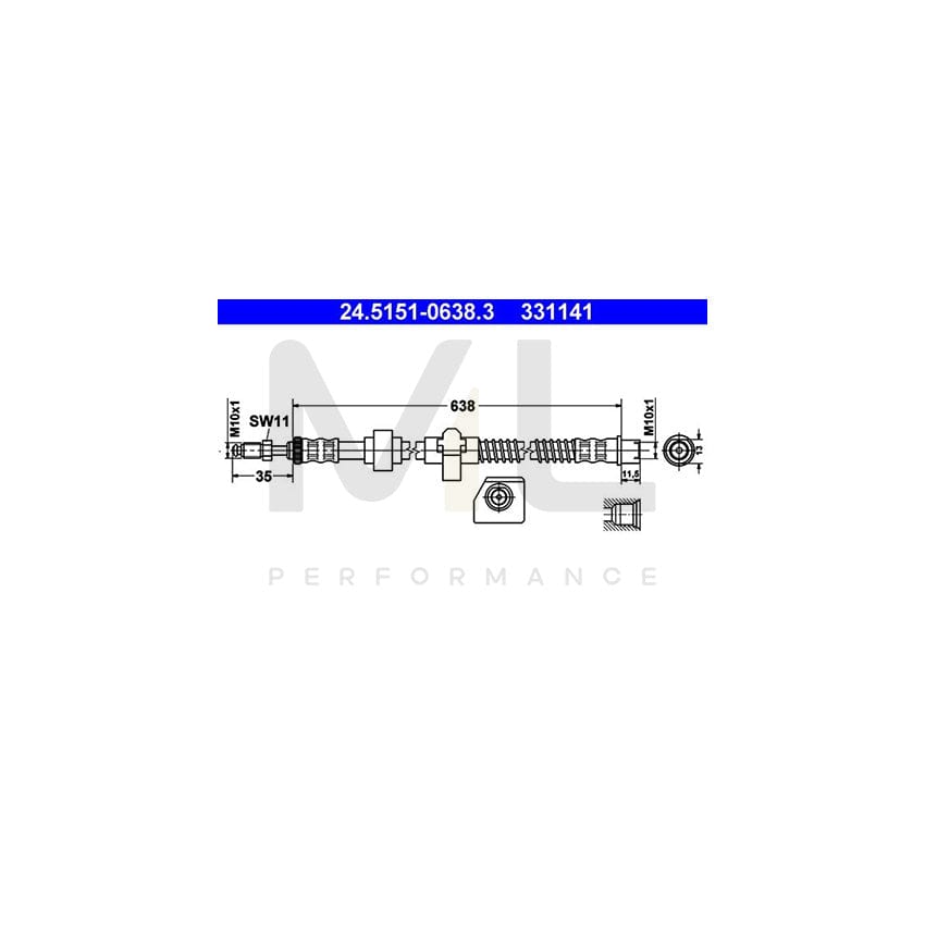 ATE 24.5151-0638.3 Brake Hose 638mm, M10x1 | ML Performance Car Parts