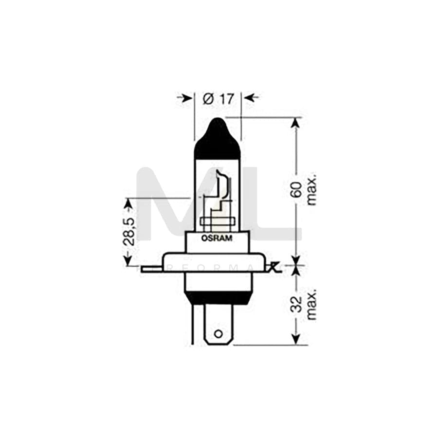 OSRAM 64193NBU-02B Bulb, spotlight H4 12V 60 / 55W P43t 3900K Halogen | ML Performance Car Parts