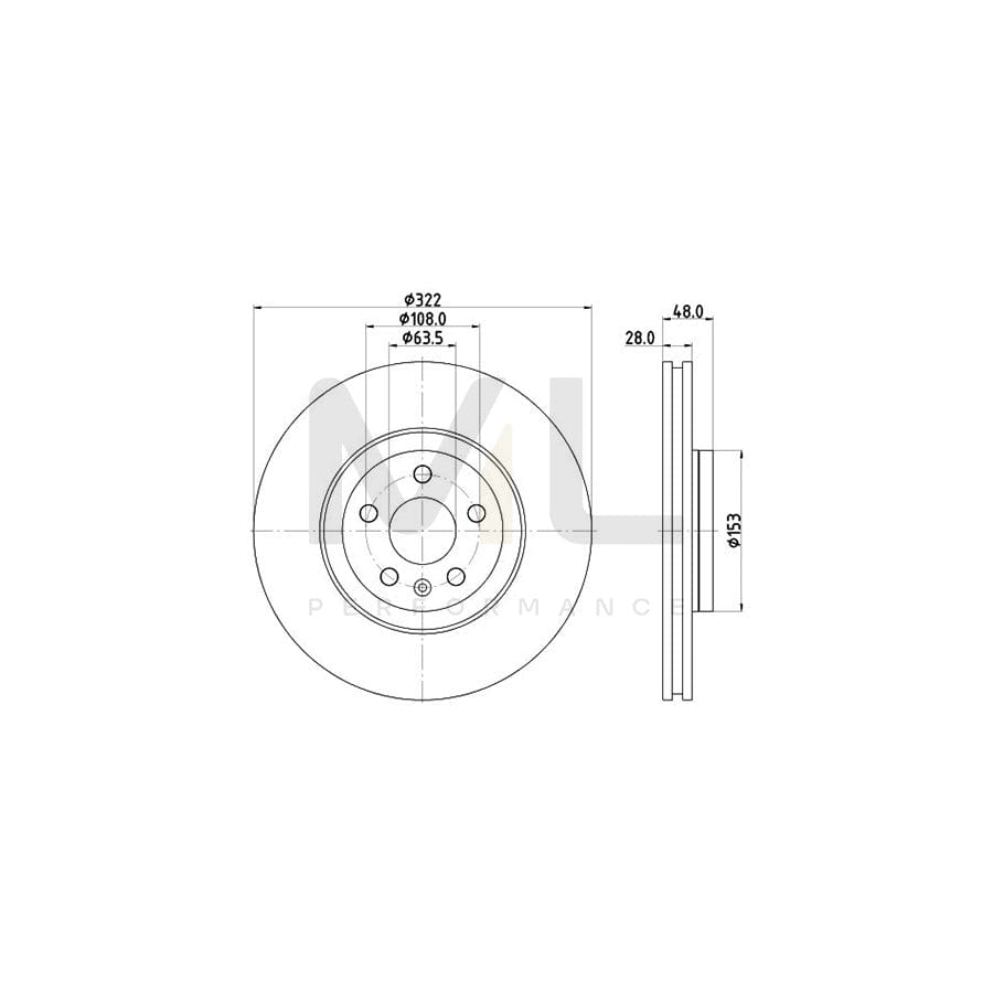 HELLA 8DD 355 125-471 Brake Disc PRO High Carbon, Internally Vented, Coated, High-carbon, without wheel hub, without wheel studs | ML Performance Car Parts