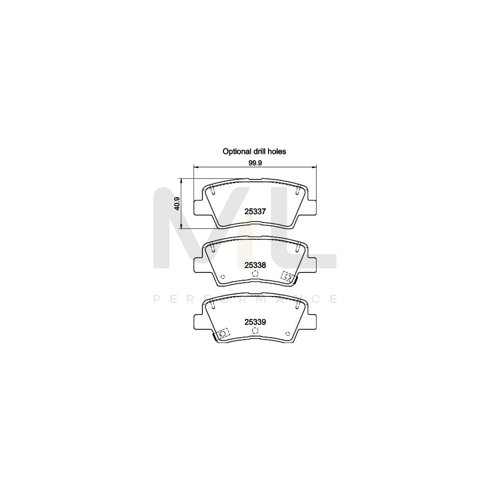 Hella 8DB 355 019-981 Brake Pad Set With Acoustic Wear Warning, With Accessories | ML Performance Car Parts