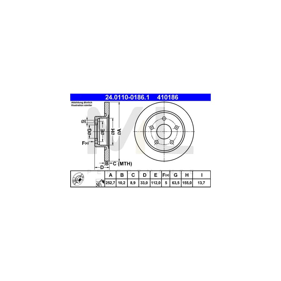 ATE 24.0110-0186.1 Brake Disc Solid, Coated | ML Performance Car Parts