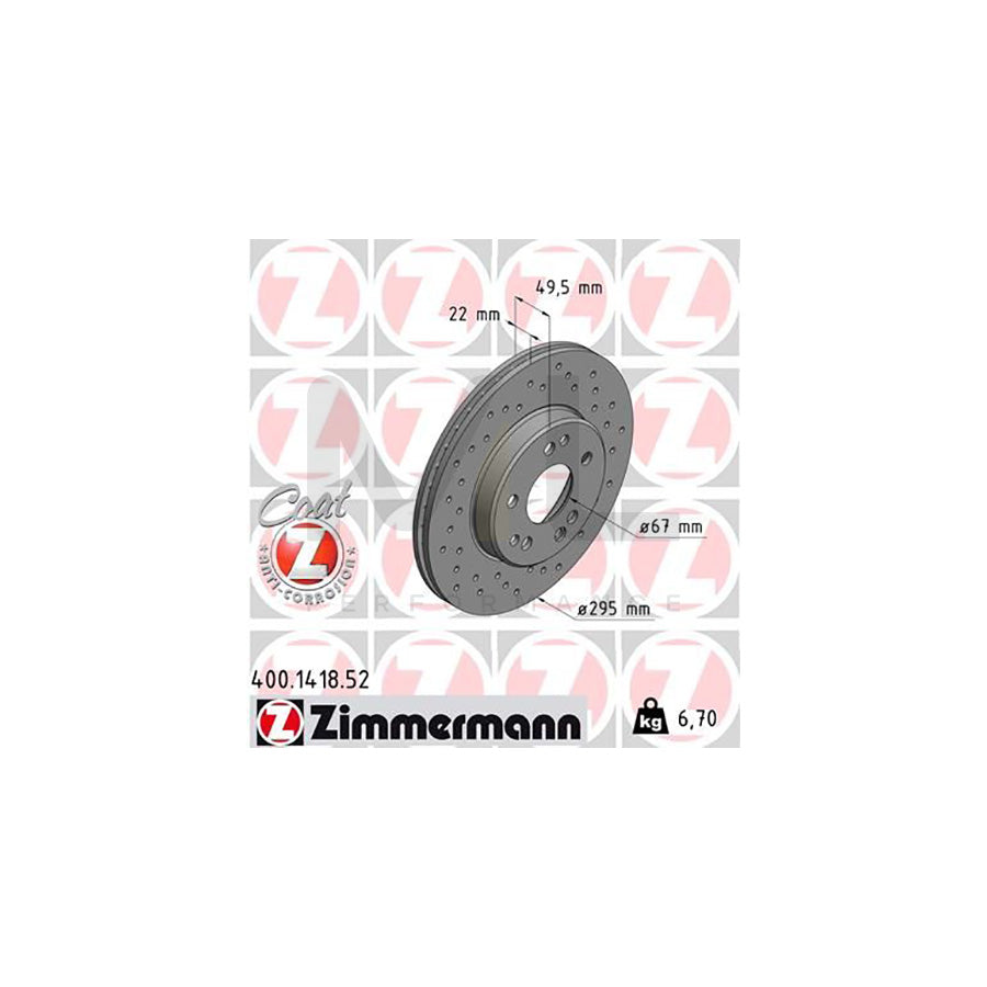 ZIMMERMANN SPORT COAT Z 400.1418.52 Brake Disc Internally Vented, Perforated, Coated | ML Performance Car Parts