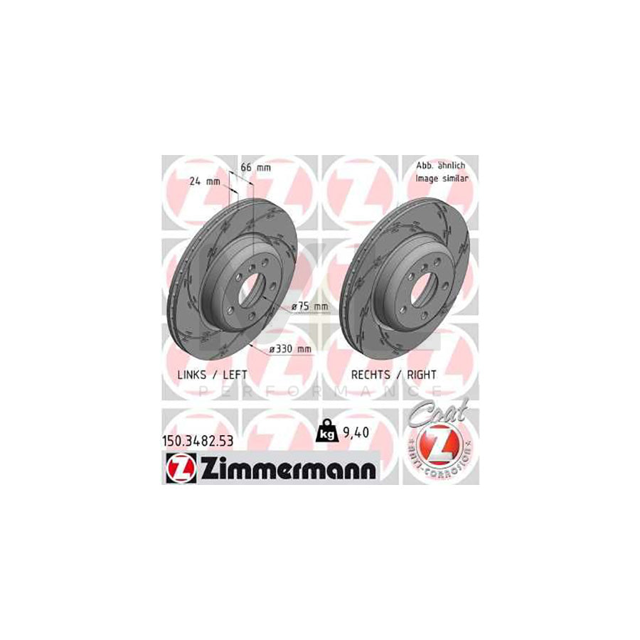 ZIMMERMANN BLACK Z 150.3482.53 Brake Disc for BMW 5 Series Internally Vented, Slotted, Coated, High-carbon | ML Performance Car Parts