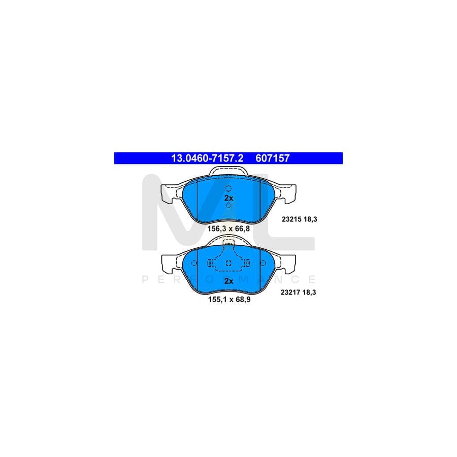 ATE 13.0460-7157.2 Brake pad set for RENAULT LAGUNA excl. wear warning contact, not prepared for wear indicator | ML Performance Car Parts