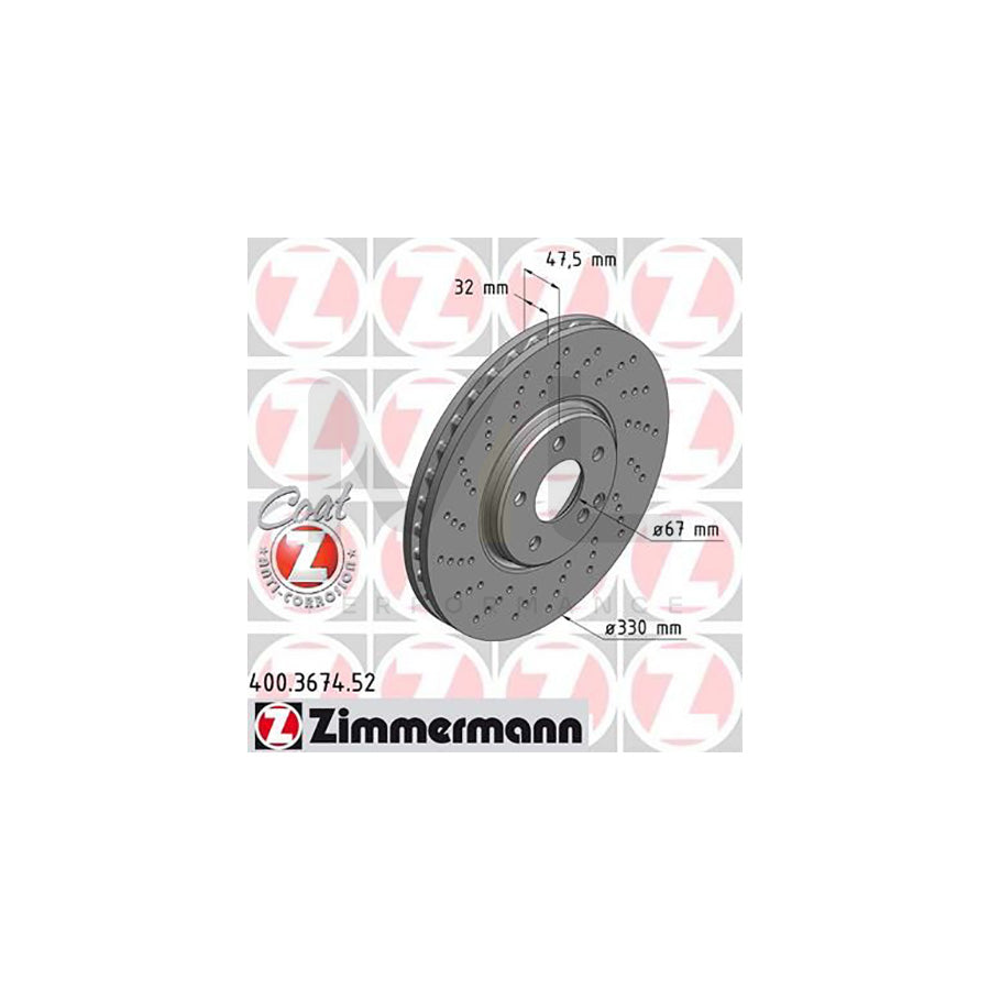 ZIMMERMANN SPORT COAT Z 400.3674.52 Brake Disc suitable for MERCEDES-BENZ E-Class Internally Vented, Perforated, Coated, High-carbon | ML Performance Car Parts