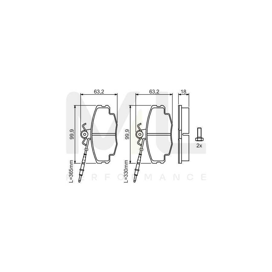 Bosch 0986461117 Brake Pad Set For Citroën Zx With Integrated Wear Sensor, With Anti-Squeak Plate, With Bolts/Screws, With Accessories BP570 | ML Performance Car Parts