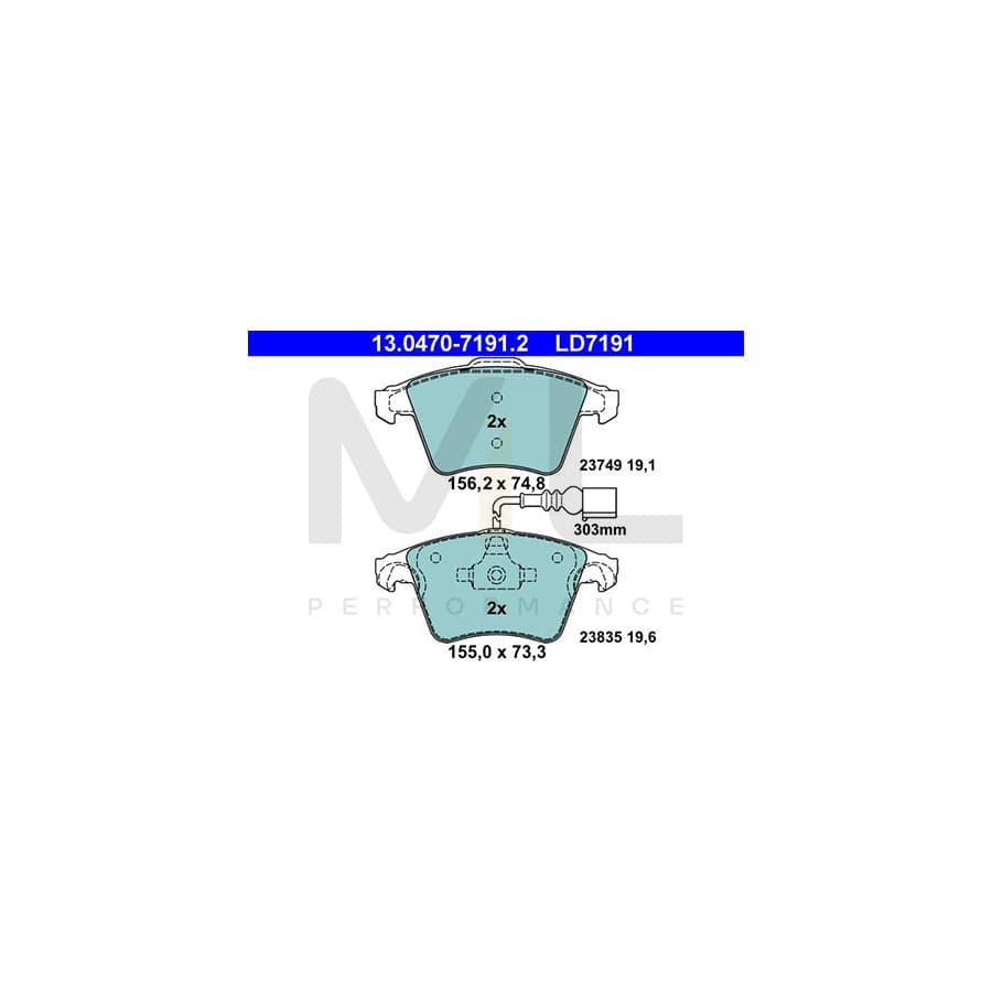 ATE Ceramic 13.0470-7191.2 Brake pad set for VW Touareg I (7LA, 7L6, 7L7) incl. wear warning contact | ML Performance Car Parts