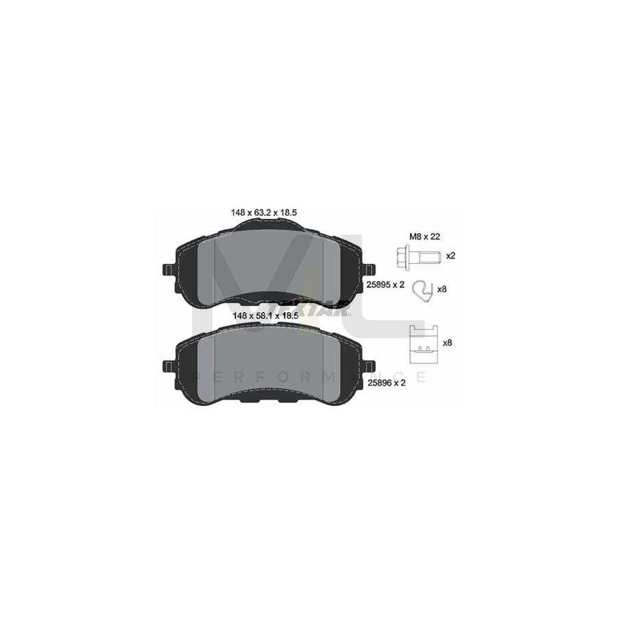 TEXTAR 2589501 Brake pad set not prepared for wear indicator, with brake caliper screws, with accessories | ML Performance Car Parts