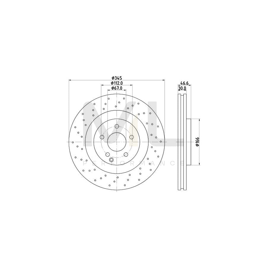 HELLA PRO High Carbon 8DD 355 128-141 Brake Disc Internally Vented, Perforated, Coated, High-carbon, without wheel hub, without wheel studs | ML Performance Car Parts