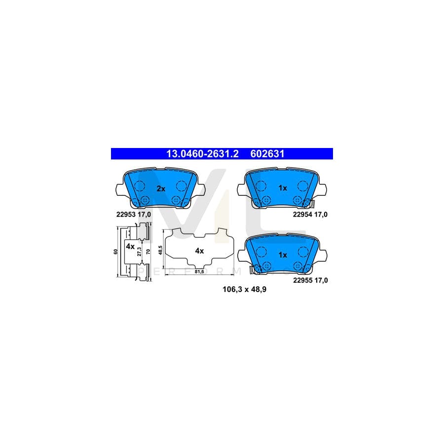 ATE 13.0460-2631.2 Brake pad set with acoustic wear warning, with anti-squeak plate, with accessories | ML Performance Car Parts