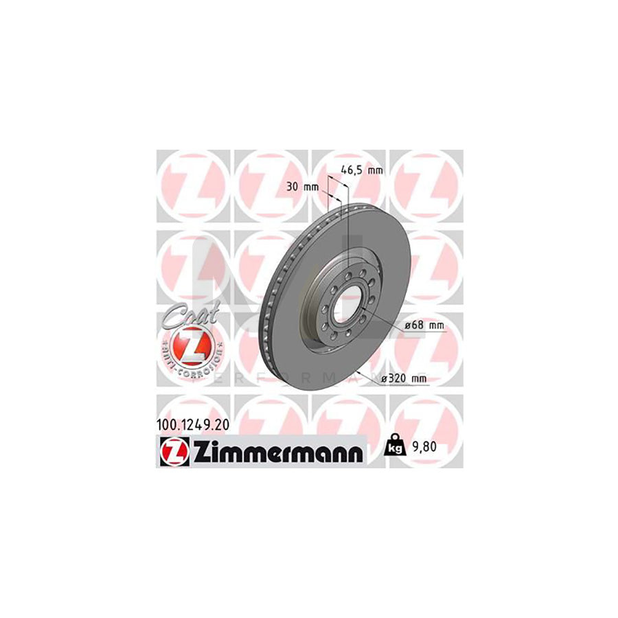 ZIMMERMANN COAT Z 100.1249.20 Brake Disc Externally Vented, Coated, High-carbon | ML Performance Car Parts