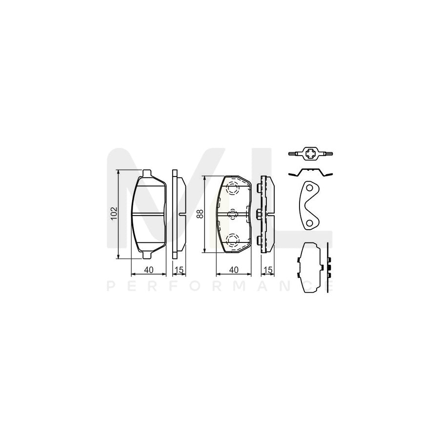 Bosch 0986494312 Brake Pad Set With Acoustic Wear Warning, With Anti-Squeak Plate, With Mounting Manual BP1202 | ML Performance Car Parts