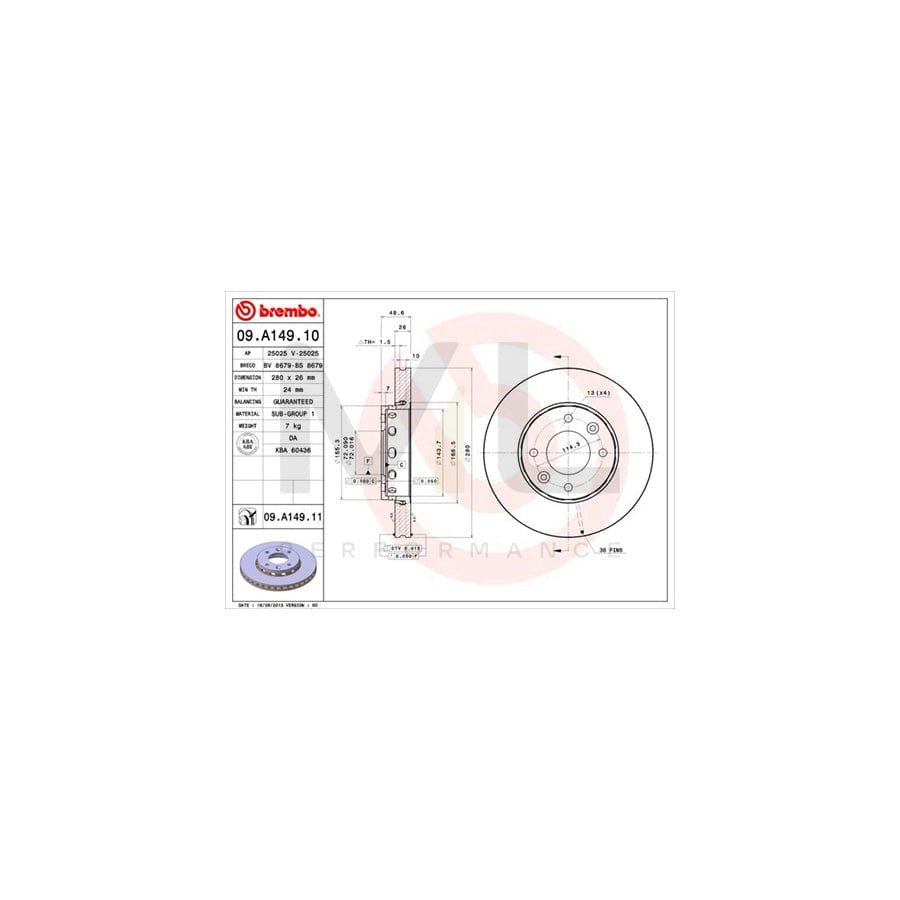 BREMBO 09.A149.10 Brake Disc for KIA Carens II (FJ) Internally Vented | ML Performance Car Parts