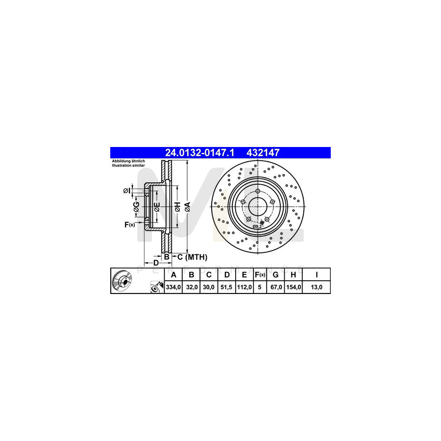 ATE 24.0132-0147.1 Brake Disc suitable for MERCEDES-BENZ SL Convertible (R129) Perforated / Vented, Coated, Alloyed / High-carbon | ML Performance Car Parts