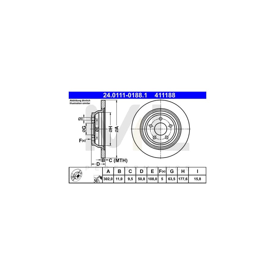 ATE 24.0111-0188.1 Brake Disc Solid, Coated, Alloyed / High-carbon | ML Performance Car Parts