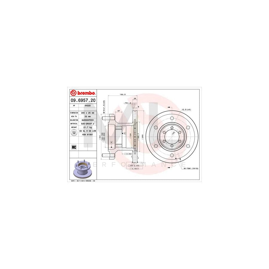 BREMBO 09.6957.20 Brake Disc for IVECO Daily Internally Vented, High-carbon | ML Performance Car Parts