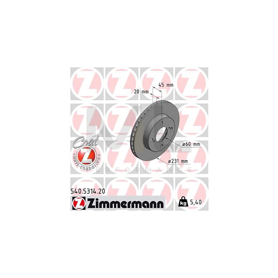 ZIMMERMANN COAT Z 540.5314.20 Brake Disc for SUZUKI Ignis III (MF) Internally Vented, Coated | ML Performance Car Parts