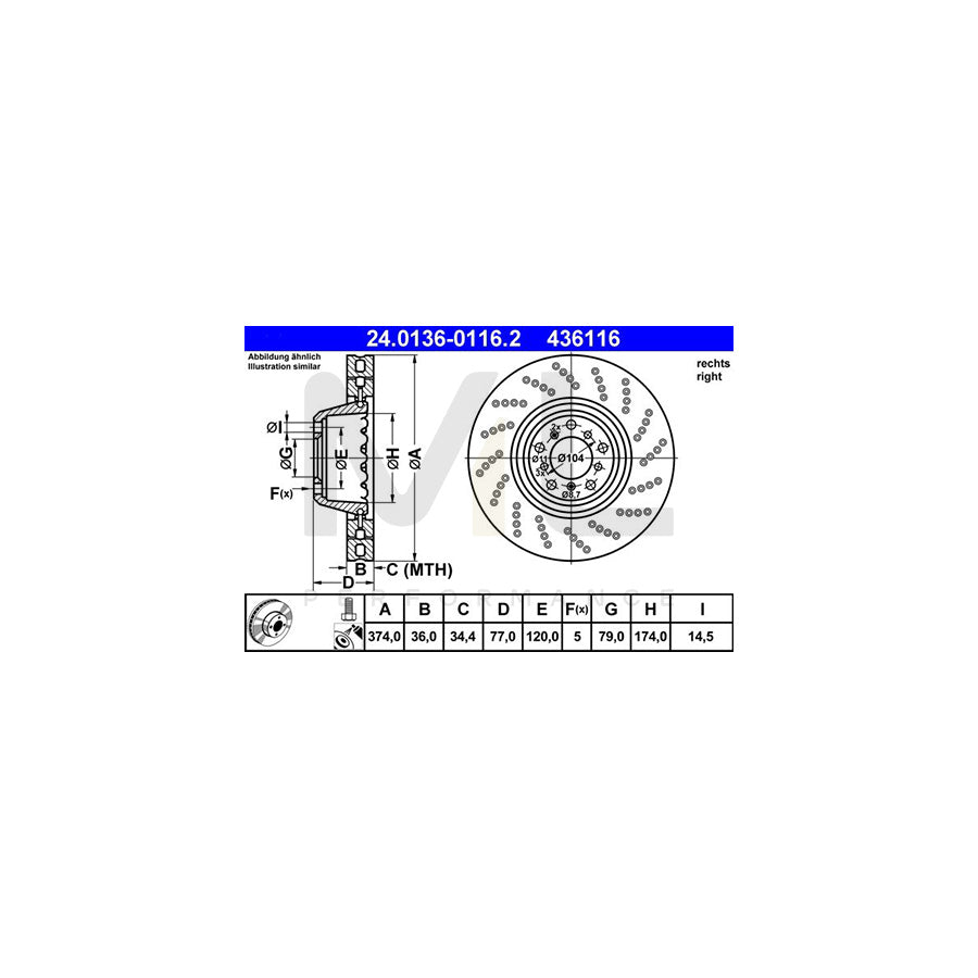 ATE 24.0136-0116.2 Brake Disc Perforated / Vented, Two-piece brake disc, Coated, High-carbon, with bolts/screws | ML Performance Car Parts