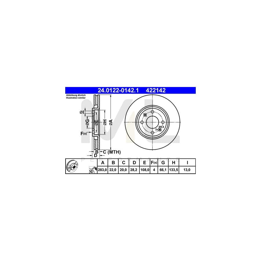 ATE 24.0122-0142.1 Brake Disc Vented, Coated, Alloyed / High-carbon | ML Performance Car Parts