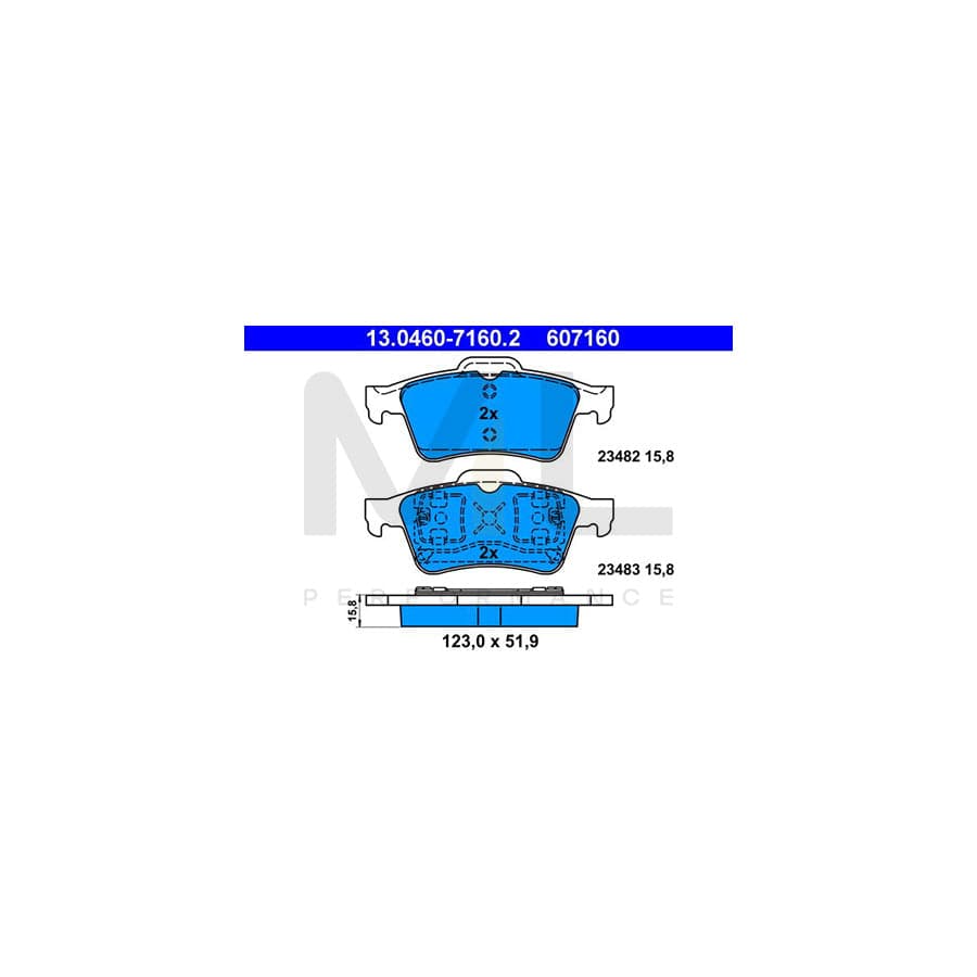 ATE 13.0460-7160.2 Brake pad set excl. wear warning contact, not prepared for wear indicator | ML Performance Car Parts