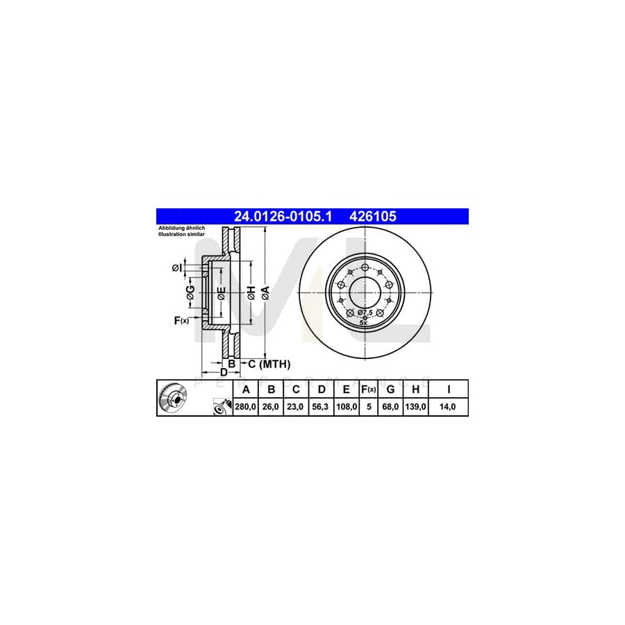 ATE 24.0126-0105.1 Brake Disc Vented, Coated | ML Performance Car Parts