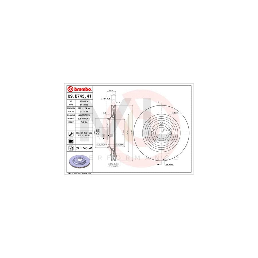 BREMBO COATED DISC LINE 09.B743.41 Brake Disc suitable for MERCEDES-BENZ SL Convertible (R231) Internally Vented, Coated, High-carbon, with bolts/screws | ML Performance Car Parts