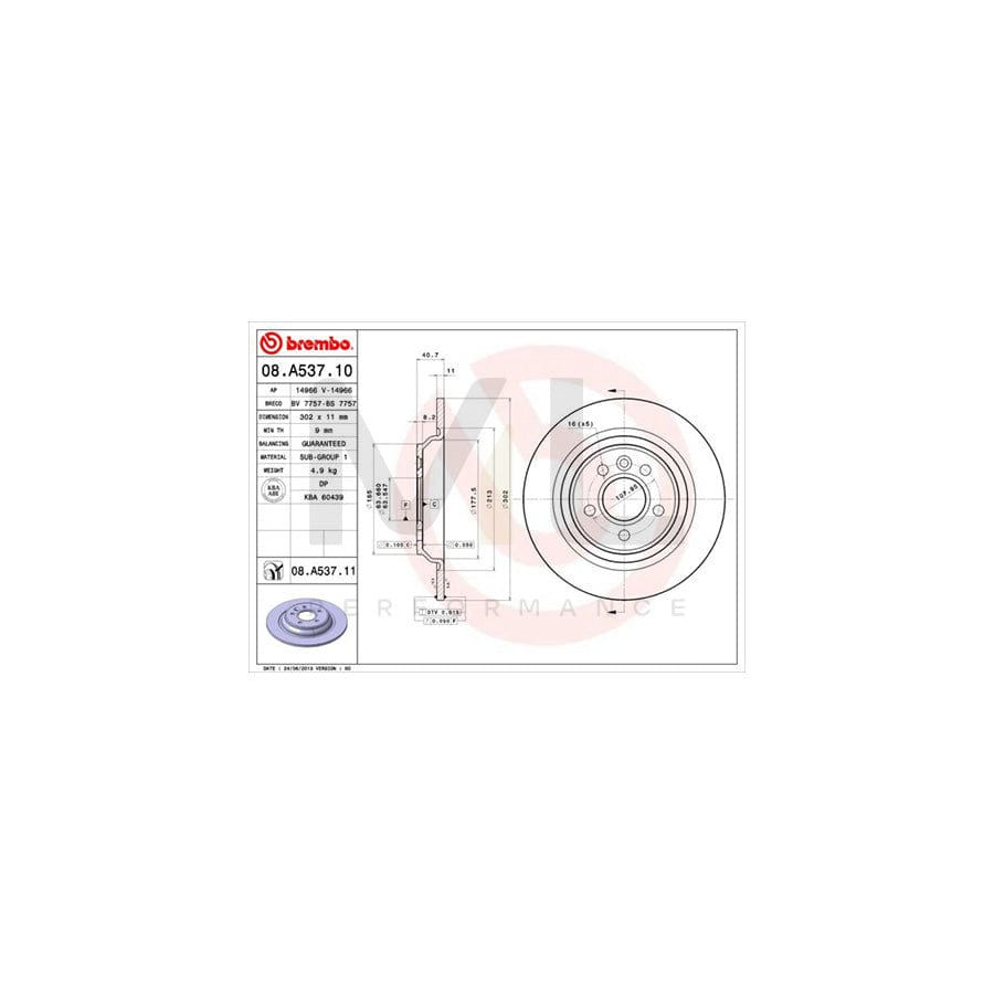 BREMBO 08.A537.10 Brake Disc Solid | ML Performance Car Parts