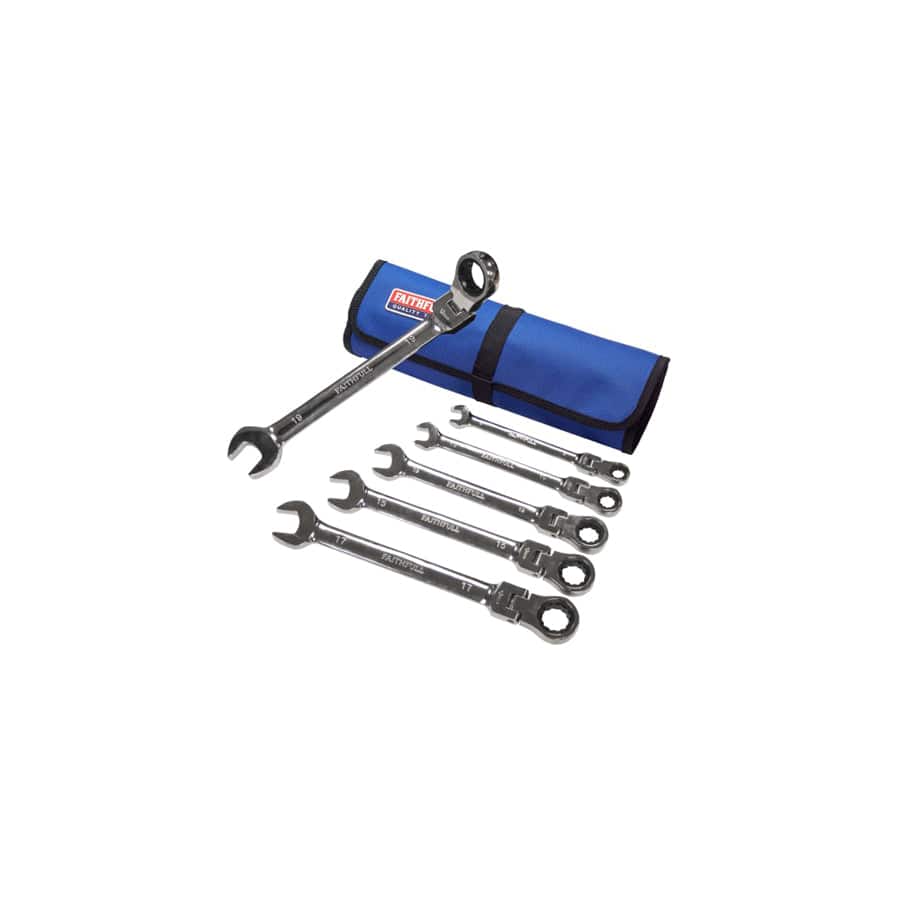 Faithfull FAISPARAT6SR Ratchet Combination Spanner Set in Tool Roll, 6 Piece | ML Performance UK