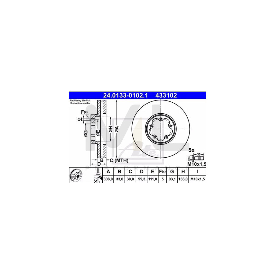 ATE 24.0133-0102.1 Brake Disc Vented, Coated, Alloyed / High-carbon, with bolts/screws | ML Performance Car Parts