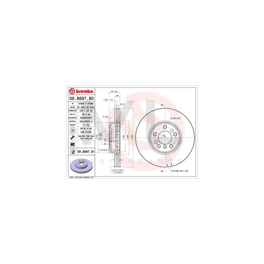 BREMBO 09.8697.80 Brake Disc Internally Vented, High-carbon, with bolts/screws | ML Performance Car Parts