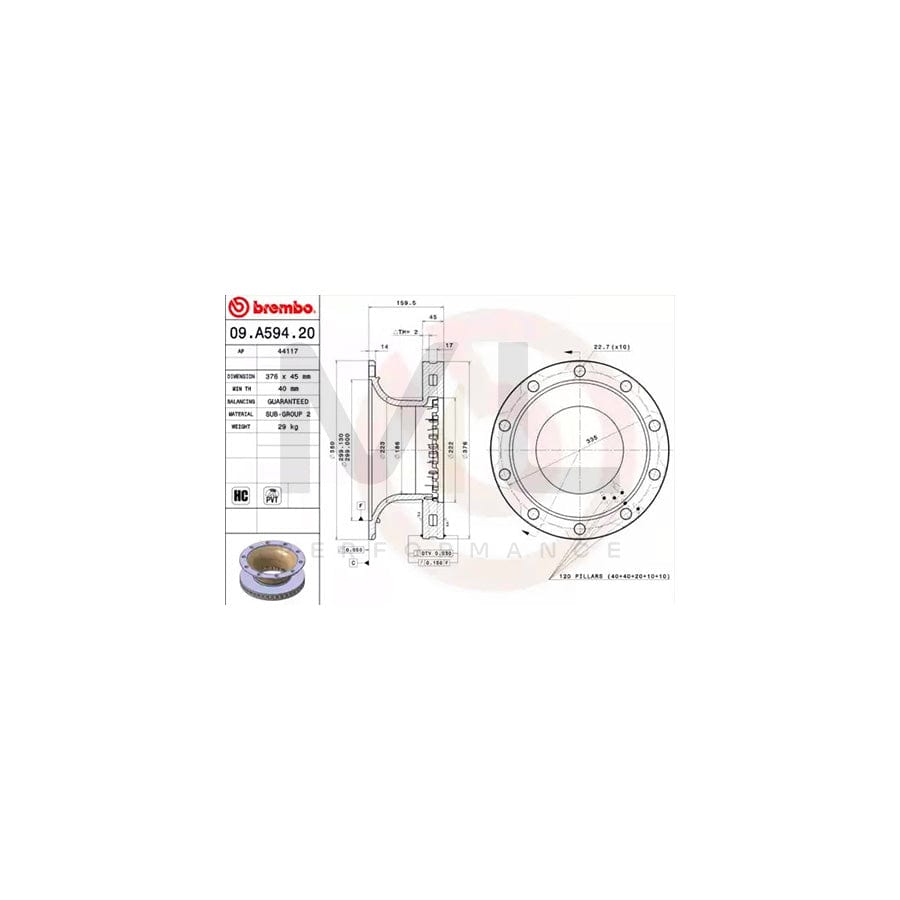 BREMBO 09.A594.20 Brake Disc Internally Vented, High-carbon | ML Performance Car Parts