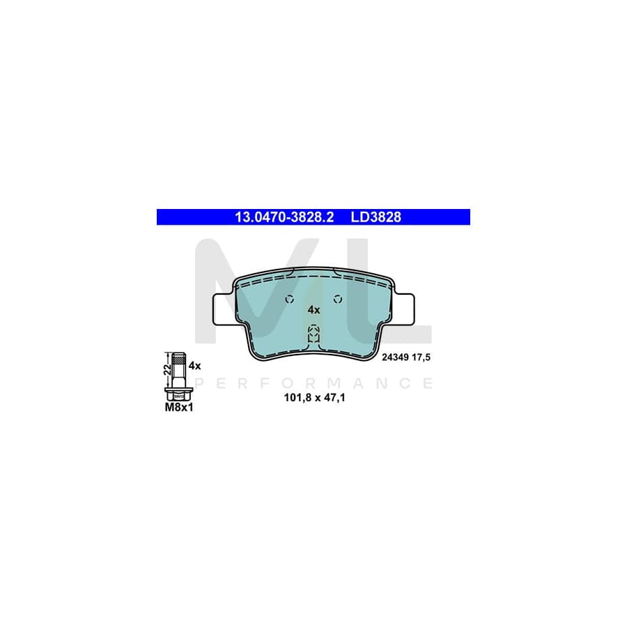 ATE Ceramic 13.0470-3828.2 Brake pad set excl. wear warning contact, not prepared for wear indicator, with brake caliper screws | ML Performance Car Parts