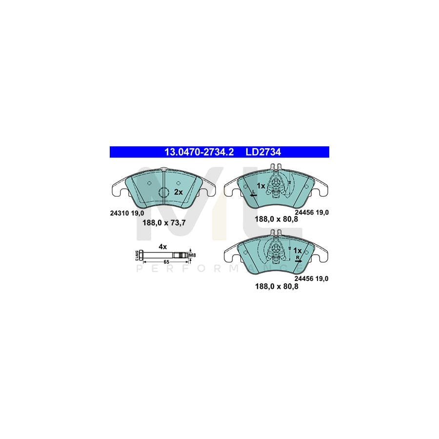 ATE Ceramic 13.0470-2734.2 Brake pad set excl. wear warning contact, prepared for wear indicator, with brake caliper screws | ML Performance Car Parts