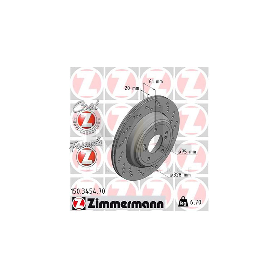 ZIMMERMANN FORMULA Z COAT Z 150.3454.70 Brake Disc Perforated, Two-piece brake disc, Vented, Coated, Alloyed / High-carbon | ML Performance Car Parts