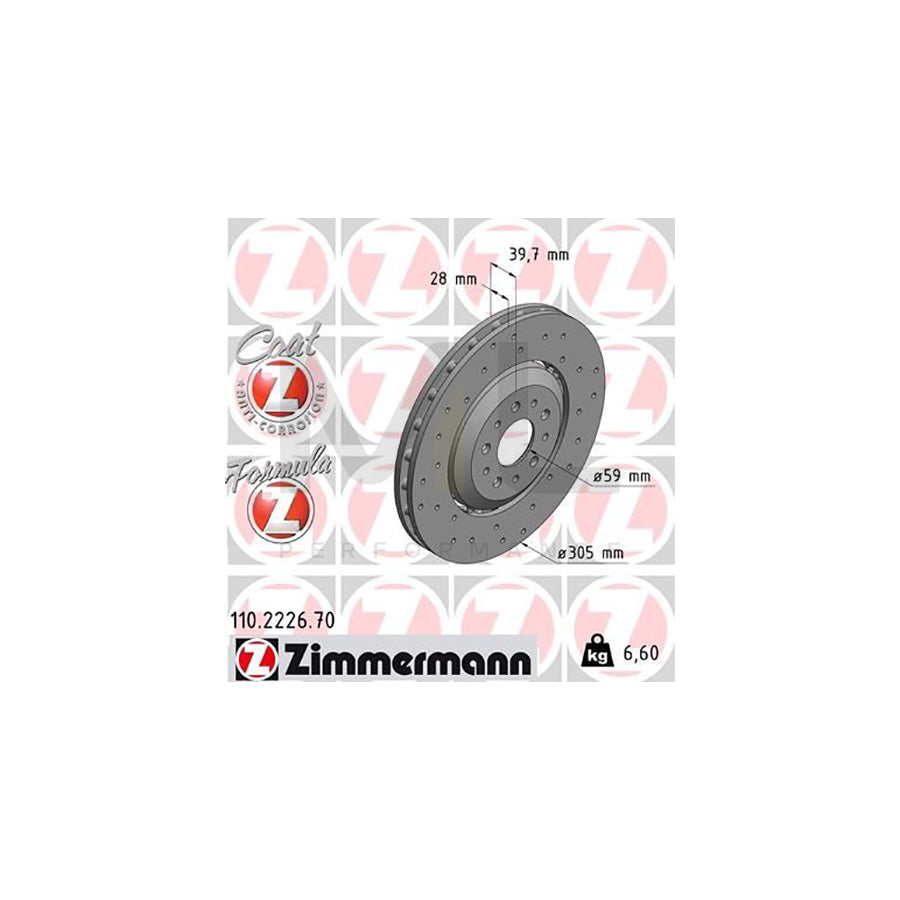 ZIMMERMANN 110.2226.70 Brake Disc for ALFA ROMEO 4C Perforated, Two-piece brake disc, Vented, Coated, Alloyed / High-carbon | ML Performance Car Parts