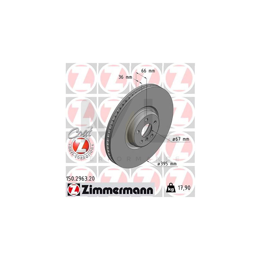 ZIMMERMANN 150.2963.20 Brake Disc Internally Vented, Coated, High-carbon | ML Performance Car Parts