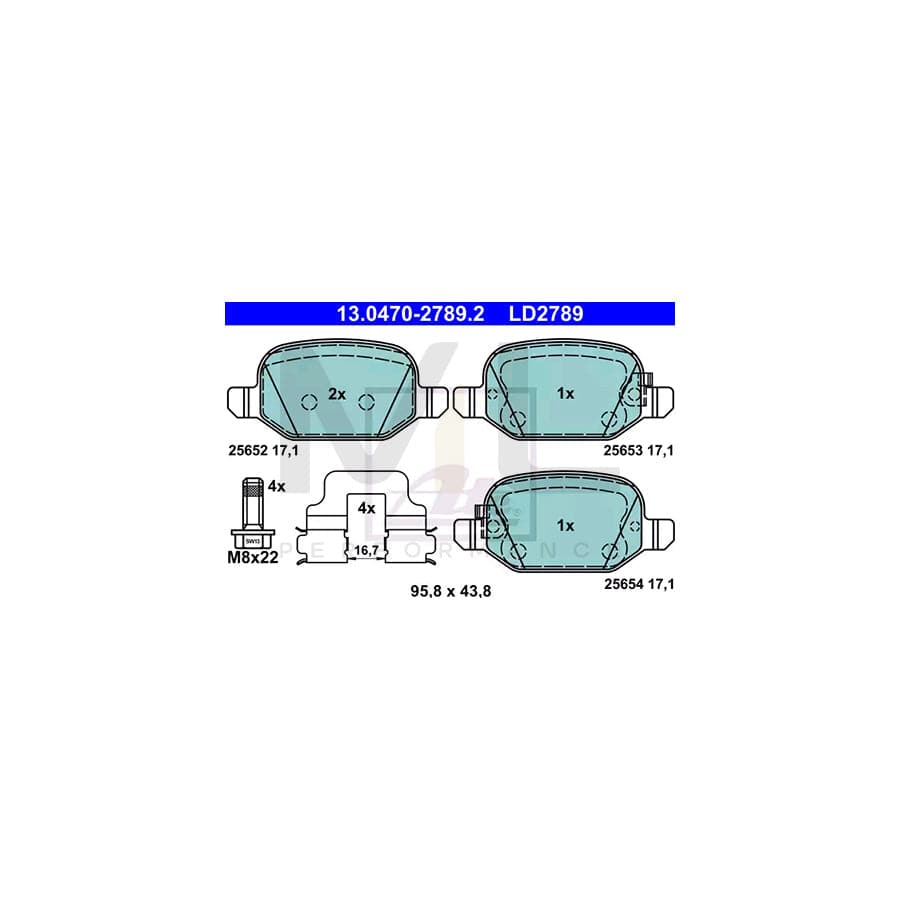 ATE Ceramic 13.0470-2789.2 Brake pad set for FIAT 500L (351, 352) with acoustic wear warning, with accessories | ML Performance Car Parts