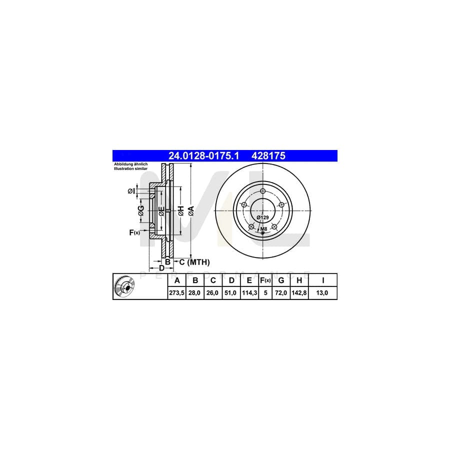 ATE 24.0128-0175.1 Brake Disc Vented | ML Performance Car Parts