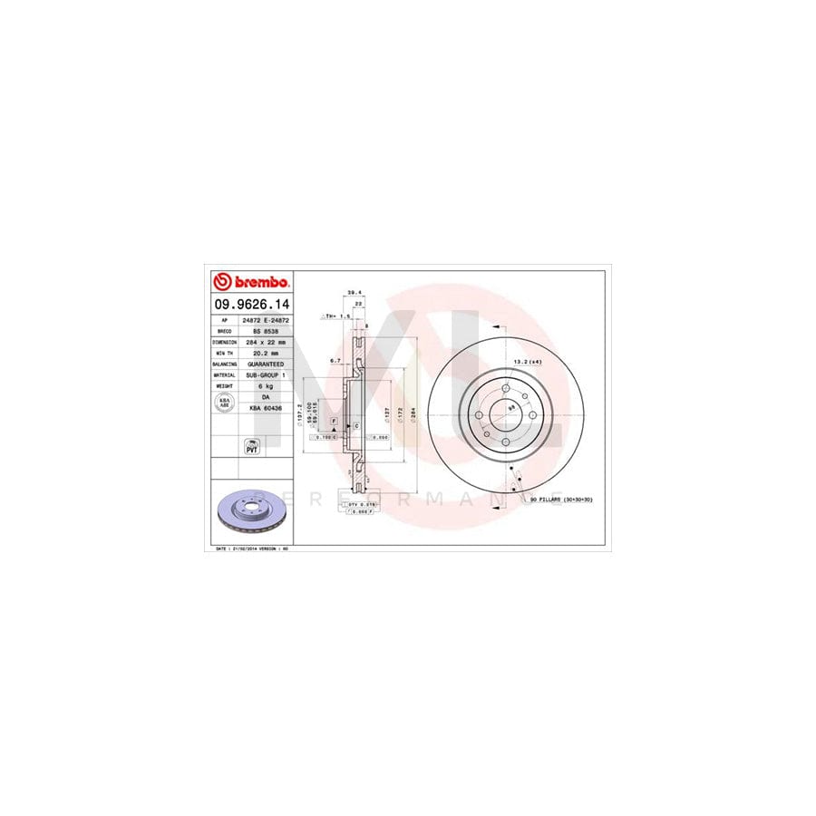 BREMBO 09.9626.14 Brake Disc Internally Vented | ML Performance Car Parts