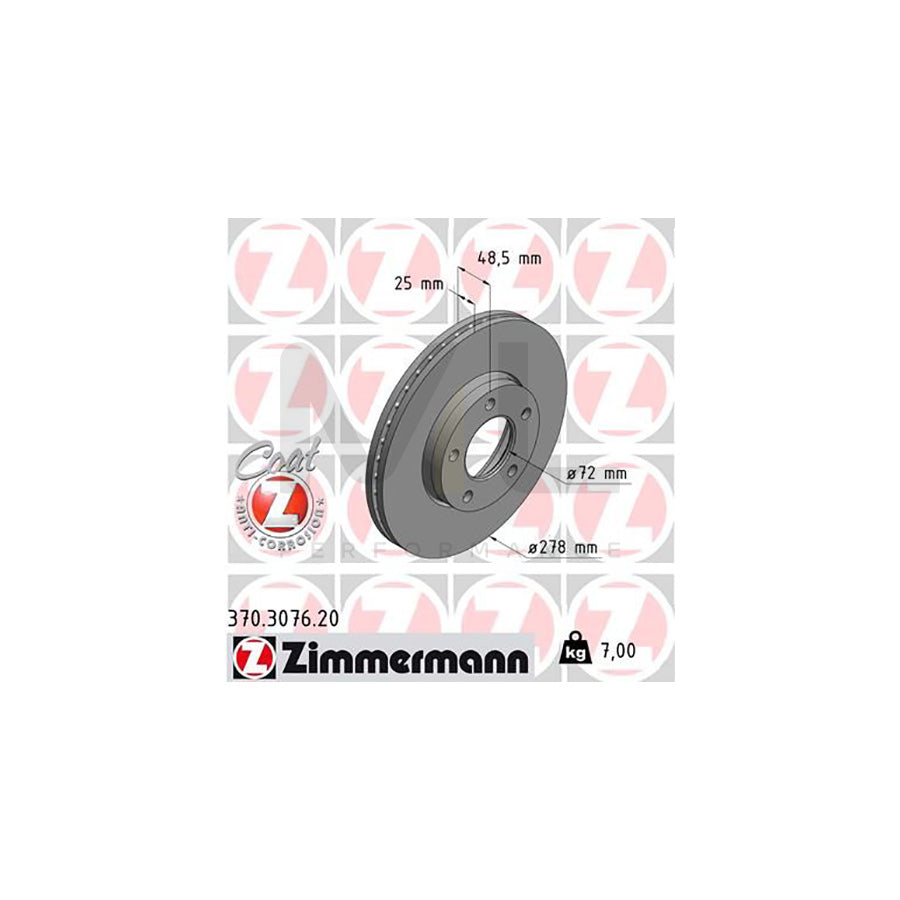 ZIMMERMANN COAT Z 370.3076.20 Brake Disc Internally Vented, Coated, High-carbon | ML Performance Car Parts