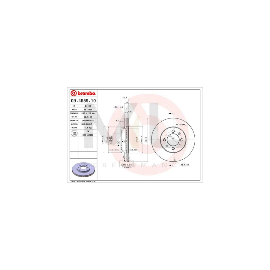 BREMBO 09.4959.10 Brake Disc Internally Vented | ML Performance Car Parts