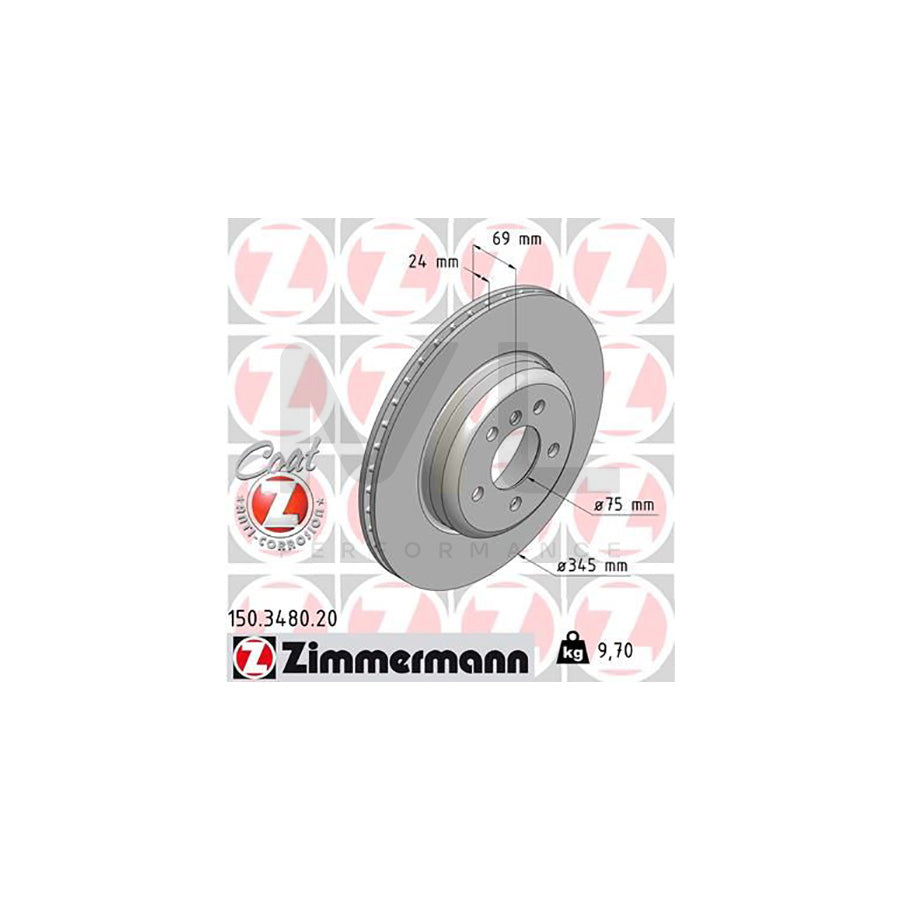 ZIMMERMANN COAT Z 150.3480.20 Brake Disc Internally Vented, Coated, High-carbon | ML Performance Car Parts